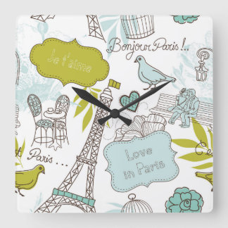Relógio Quadrado Love in Paris Pattern