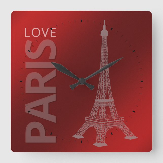Relógio Quadrado Love Paris Dark Red (Frente)
