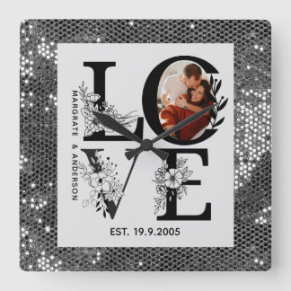 Relógio Quadrado Love photo simple modern personalised gift silver