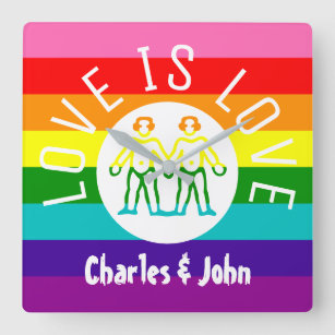 Relógio Quadrado Love Typografia Gay Casal Priorado LGBT Logotipo d