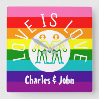 Relógio Quadrado Love Typografia Gay Casal Priorado LGBT Logotipo d