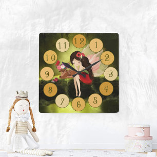 Relógio Quadrado Lovely Fairy Enchanted World Large Clock