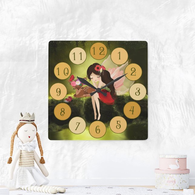 Relógio Quadrado Lovely Fairy Enchanted World Large Clock (Criador carregado)
