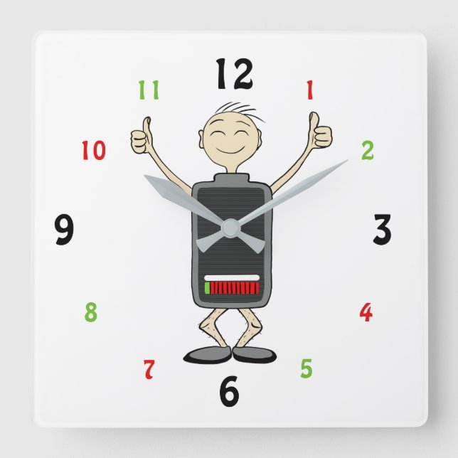 Relógio Quadrado Low Battery, High Vibes – Funny Wall Clock (Frente)