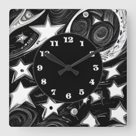 Relógio Quadrado Lua abstrato E Estrelas