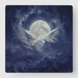 Relógio Quadrado Lua - Design de Arte Etéreo