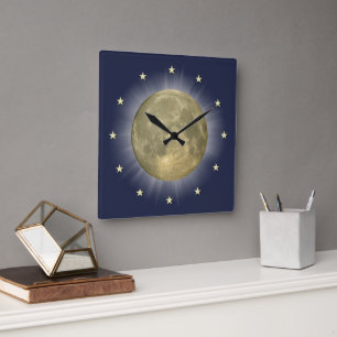 Relógio Quadrado Lua e estrelas