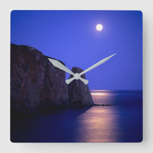 Relógio Quadrado Lua Em Dusk Perce Rock Gaspe Coast Quebec