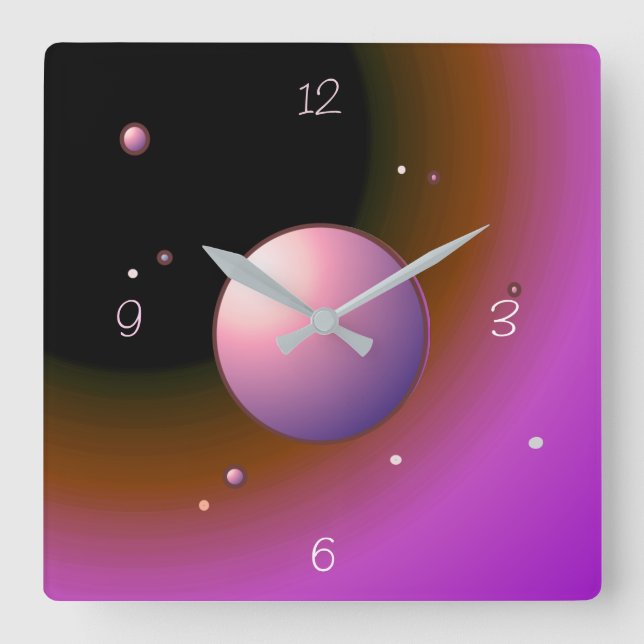 Relógio Quadrado Lua rosa mística com planetas >Relógio de parede (Frente)