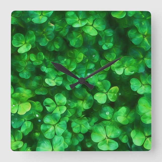 Relógio Quadrado Lucky Celtic Irish Green Shamrocks (Frente)