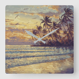 Relógio Quadrado Luz Sutil da Praia - Paisagem em Estilo Impression