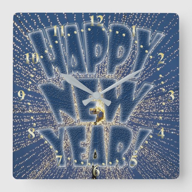 Relógio Quadrado Luzes de Ano Novo (Frente)