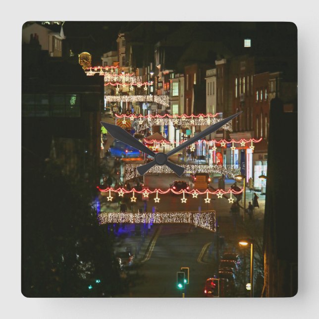 Relógio Quadrado Luzes de Natal Guildford (Frente)