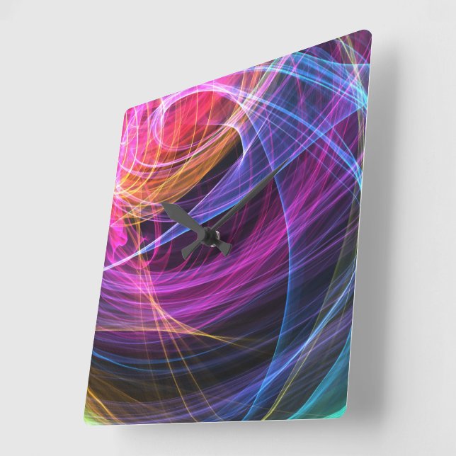 Relógio Quadrado Luzes de vórtice de arco-íris abstratas (Ângulo)