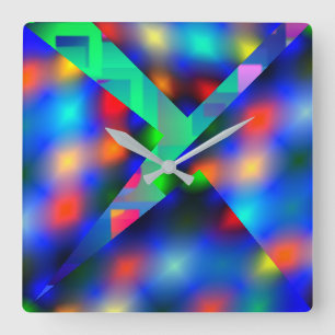 Relógio Quadrado Luzes desfocadas coloridas, com abstrato