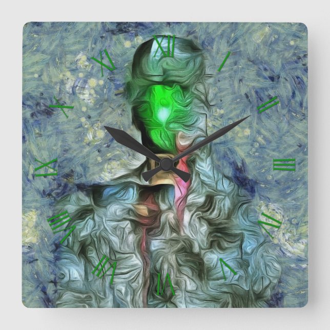 Relógio Quadrado Maçã verde (Frente)