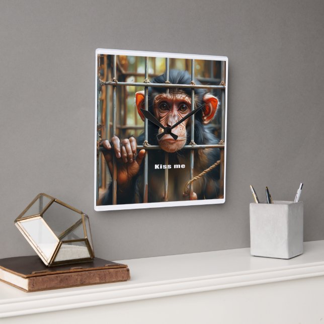 Relógio Quadrado Macaco (Escritório)