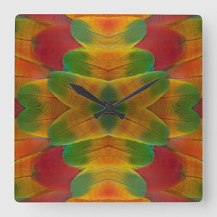 Relógio Quadrado Macaw parrot feather kaleidoscope