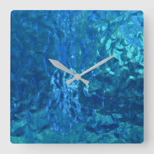 Relógio Quadrado macro de vidro azul manchado