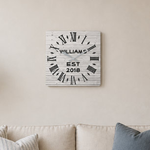 Relógio Quadrado Madeira branca rústica personalizada elegante