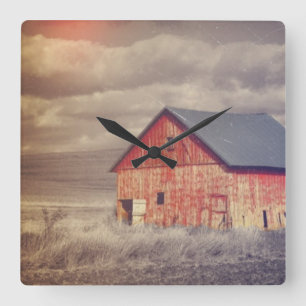 Relógio Quadrado Madeira Primitiva, Oeste, fazenda de Red Barn