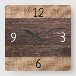 Relógio Quadrado Madeira Rústica E Fábrica De Burlap