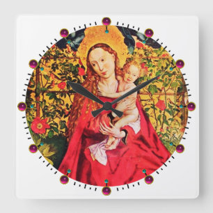 Relógio Quadrado MADONNA DA MADEIRA DE ROSA, PINK FUCHSIA GEMS, Bra