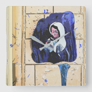 Relógio Quadrado Madonna e garrafas