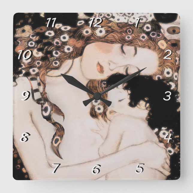 Relógio Quadrado Mãe e criança Gustave Klimt (Frente)