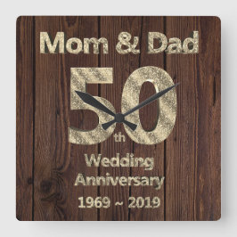 Relógio Quadrado Mãe e Pai 50. Aniversário de Casamento 2019