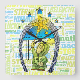 Relógio Quadrado Mael - Glückliche Stern /  Quadratische Wanduhr