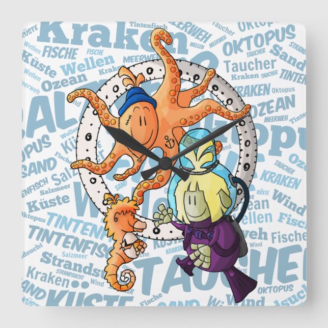 Relógio Quadrado  Mael-Taucher unter Meer (Frente)