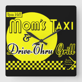 Relógio Quadrado Mães Taxi e Drive-thru Retro Kitchen