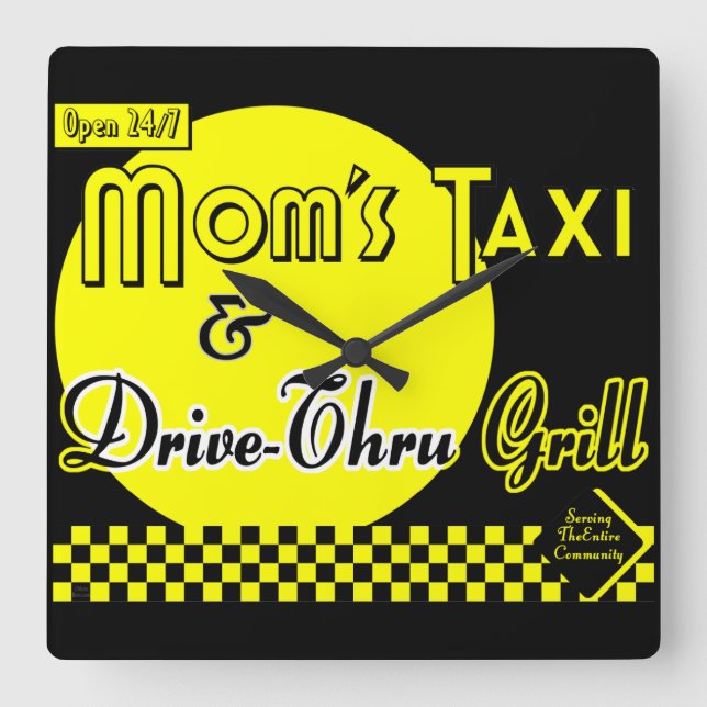 Relógio Quadrado Mães Taxi e Drive-thru Retro Kitchen (Frente)
