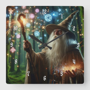 Relógio Quadrado Mago Muito Legal e Colorido Lançando uma Magia