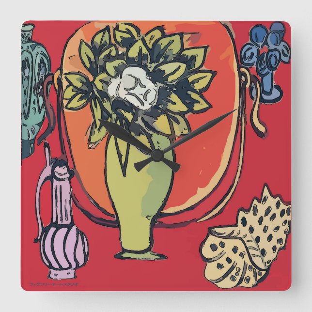 Relógio Quadrado Magolia em Vase, após Matisse (Frente)