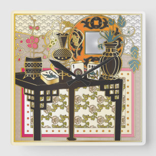 Relógio Quadrado Mah Jongg Mesa