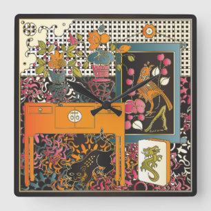 Relógio Quadrado Mah Jongg Orange Mesa