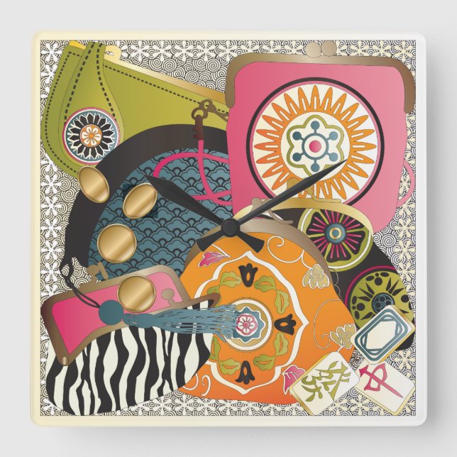 Relógio Quadrado Mah Jongg Purses (Frente)