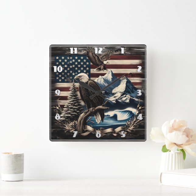 Relógio Quadrado Maiestosa águia sobre a paisagem americana em Dusk (Lar)