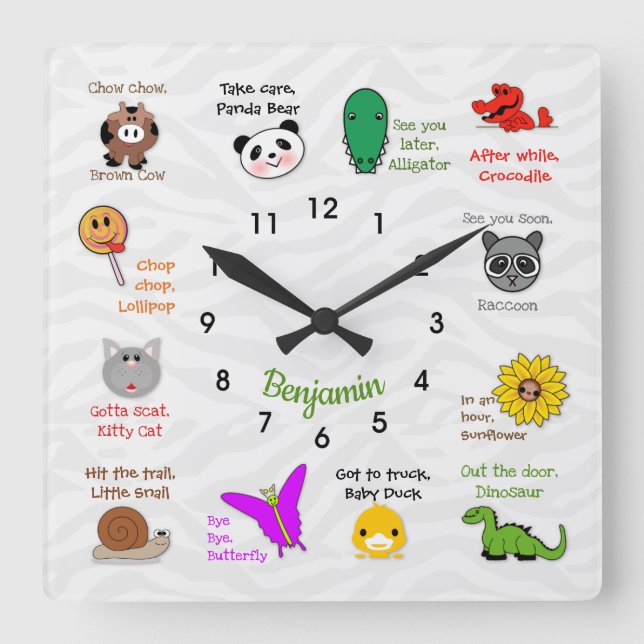 Relógio Quadrado Mais tarde, Alligator Rhyme Wall Clock (Frente)