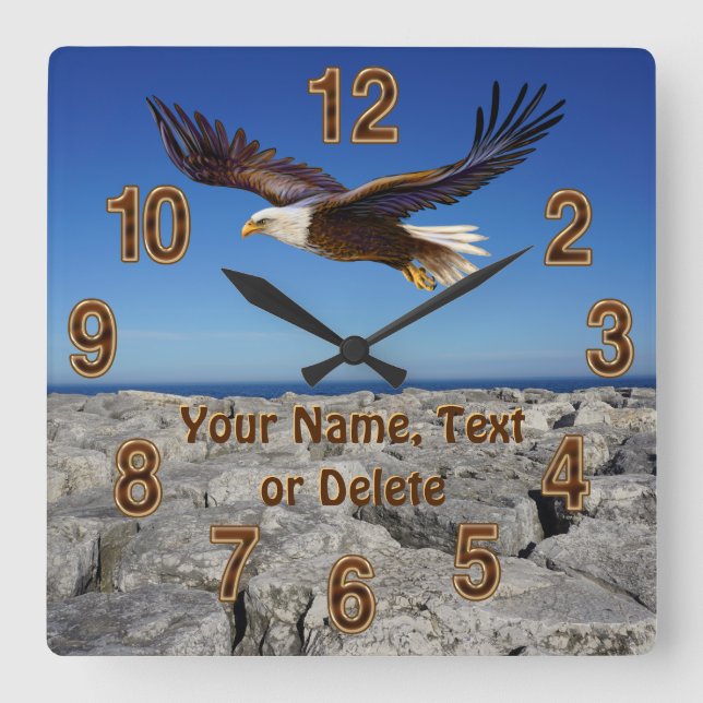 Relógio Quadrado Majestic Bald Eagle Wall Decor, Eagle Wall Clock (Frente)