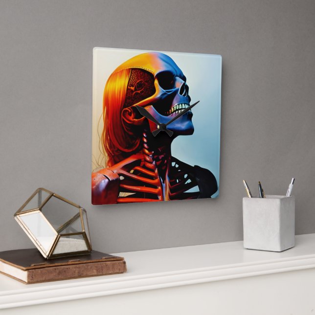 Relógio Quadrado Maldito Crânio (Escritório)