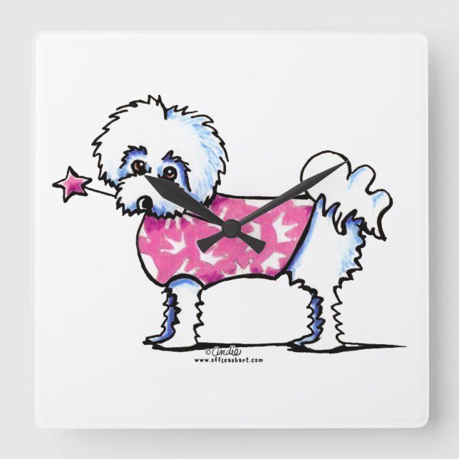 Relógio Quadrado Maltês Lil Princess (Frente)