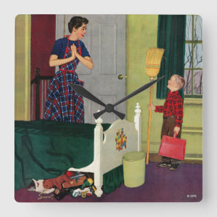 Relógio Quadrado Mamã, eu limpei minha sala!