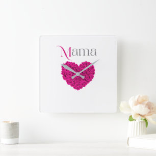 Relógio Quadrado Mama Floral Dia das Mães, Presente de Aniversário 