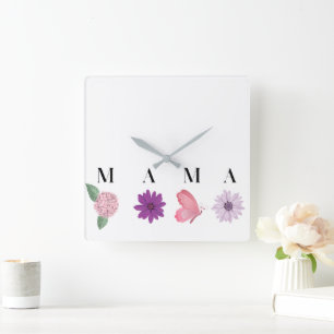 Relógio Quadrado Mama Floral e Presente Elegante para Mamãe