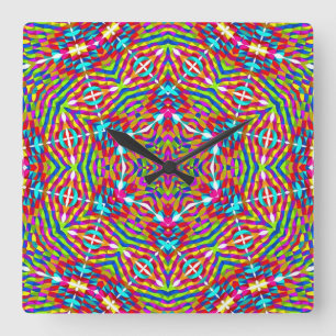 Relógio Quadrado Mandala colorido emaranhado