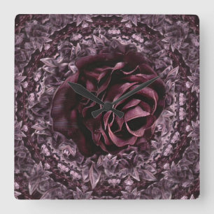 Relógio Quadrado Mandala de Rosa 