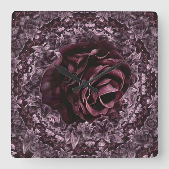Relógio Quadrado Mandala de Rosa  (Frente)